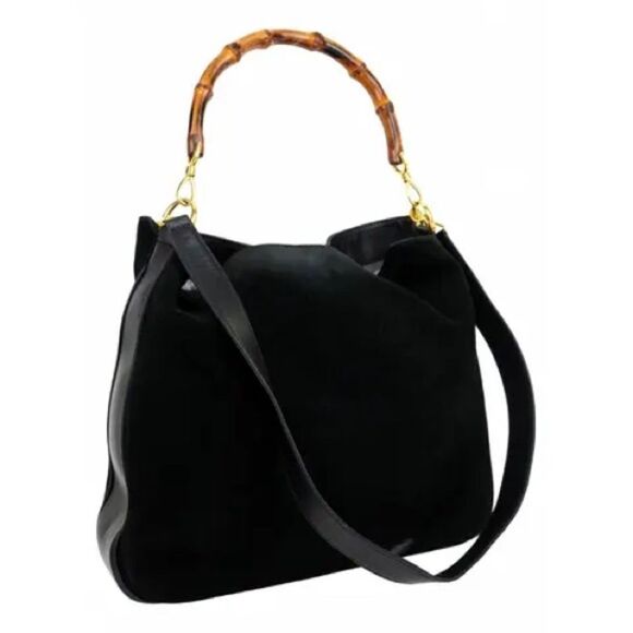 Gucci Handbags - Gucci Bamboo Black Suede Handbag (Pre-Owned)